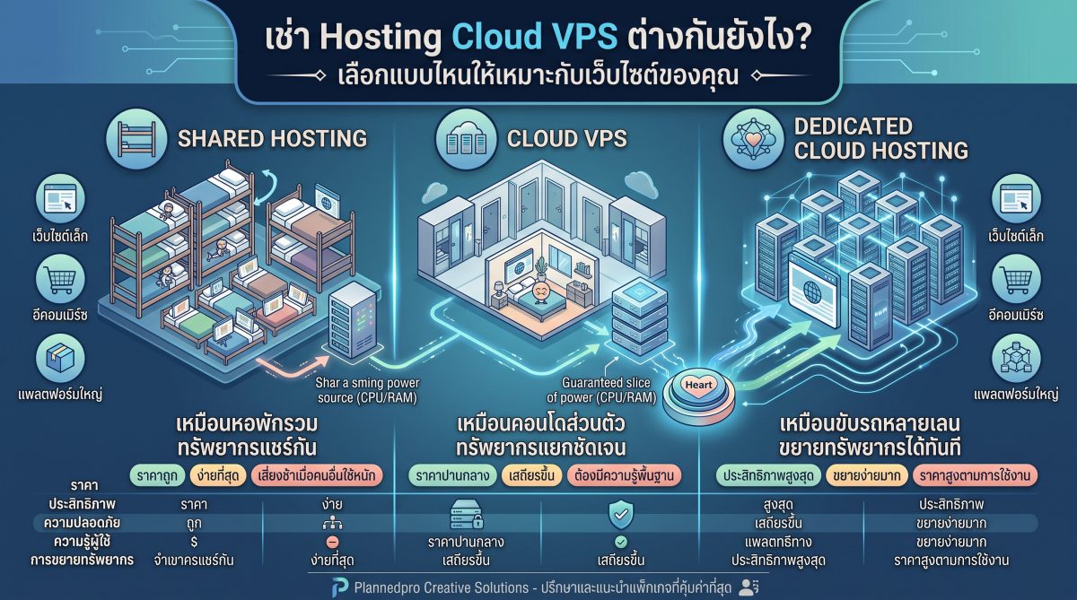 เช่า Hosting Cloud VPS ต่างกันยังไง? เลือกแบบไหนให้เหมาะกับเว็บไซต์ของคุณ